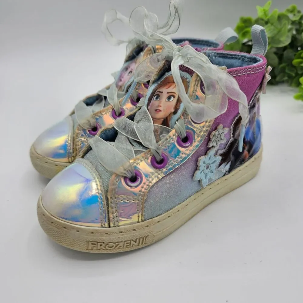 Frozen 2 High Top Sneakers Girl's 8 Multicolor Elsa Anna Disney Lace Tie Zip Sid